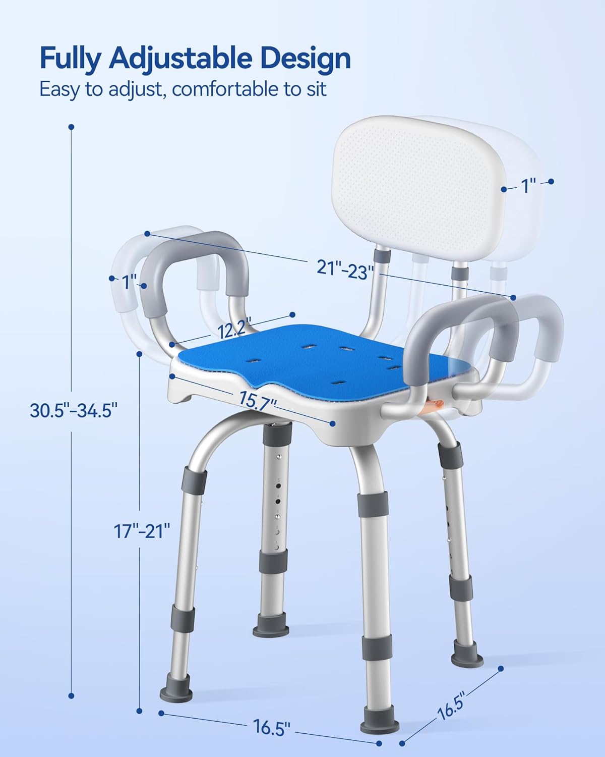 Allvibrant 360 degree rotating swivel shower chair for seniors with M-shaped handles