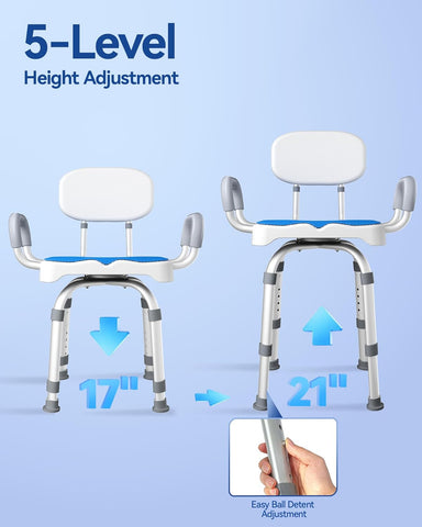 Allvibrant 360 degree rotating swivel shower chair for seniors with M-shaped handles