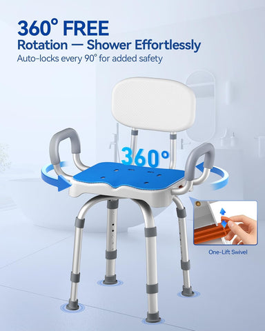 Allvibrant 360 degree rotating swivel shower chair for seniors with M-shaped handles