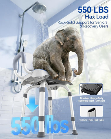 Allvibrant 360 degree rotating swivel shower chair for seniors with M-shaped handles